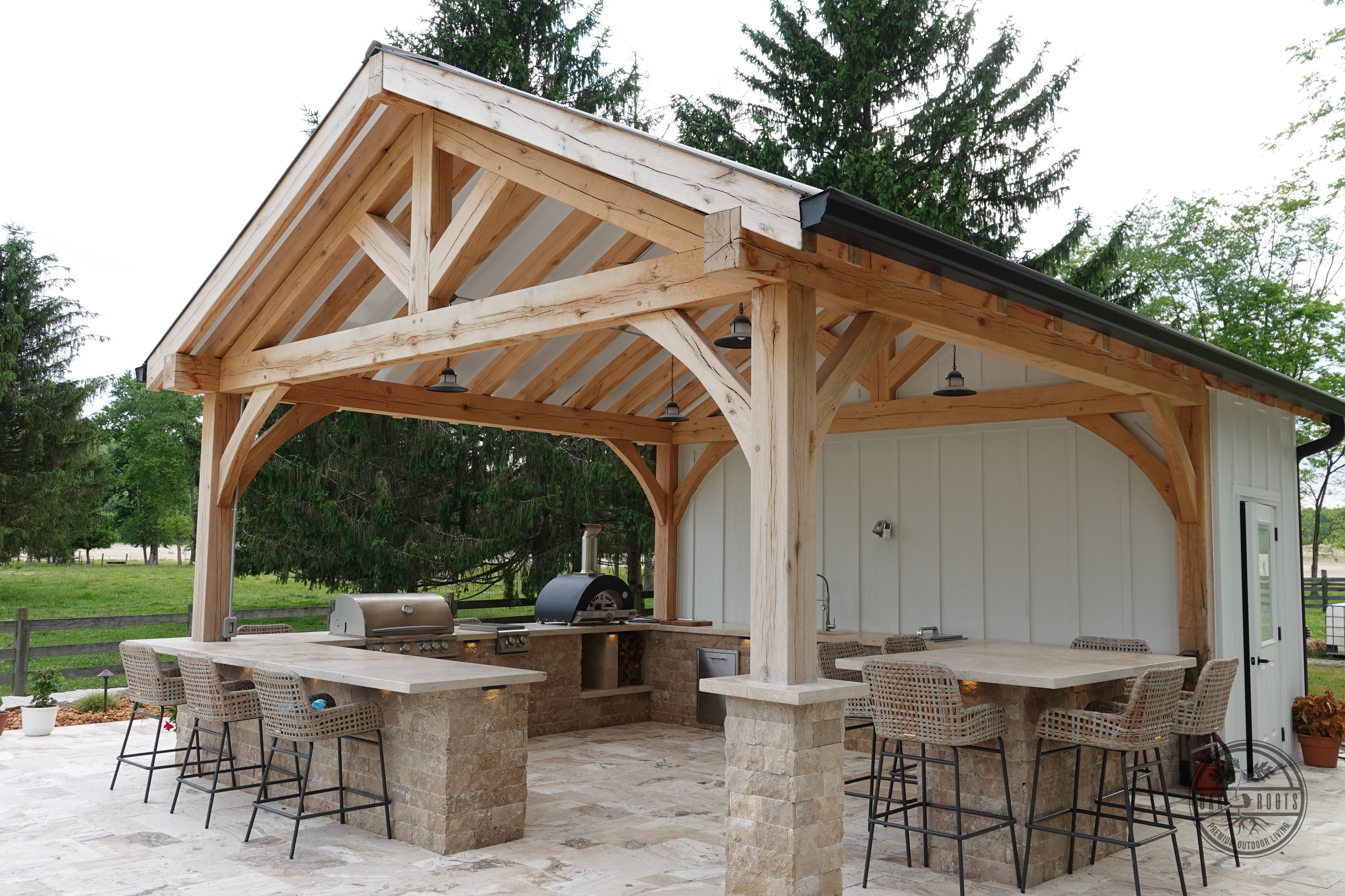 Timber frame pavilion build by Oak Roots LLC Milan Indiana