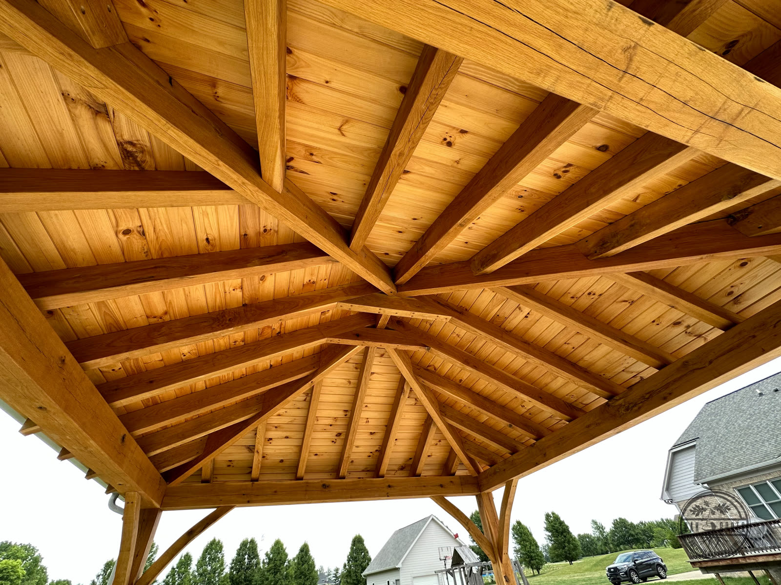 White Oak and Douglas Fir timber frame craftsmanship by Oak Roots LLC