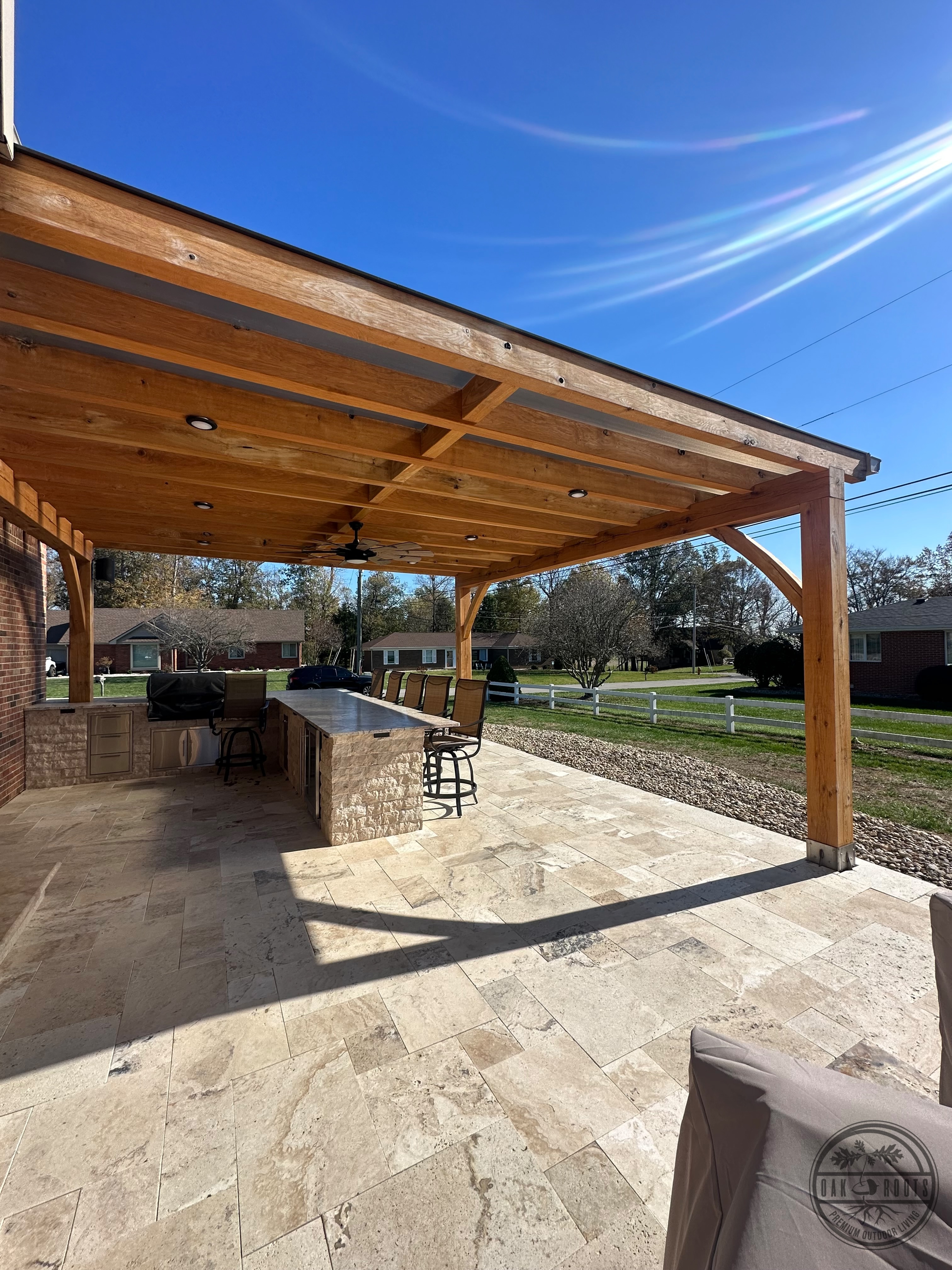 White Oak and Douglas Fir timber frame craftsmanship by Oak Roots LLC