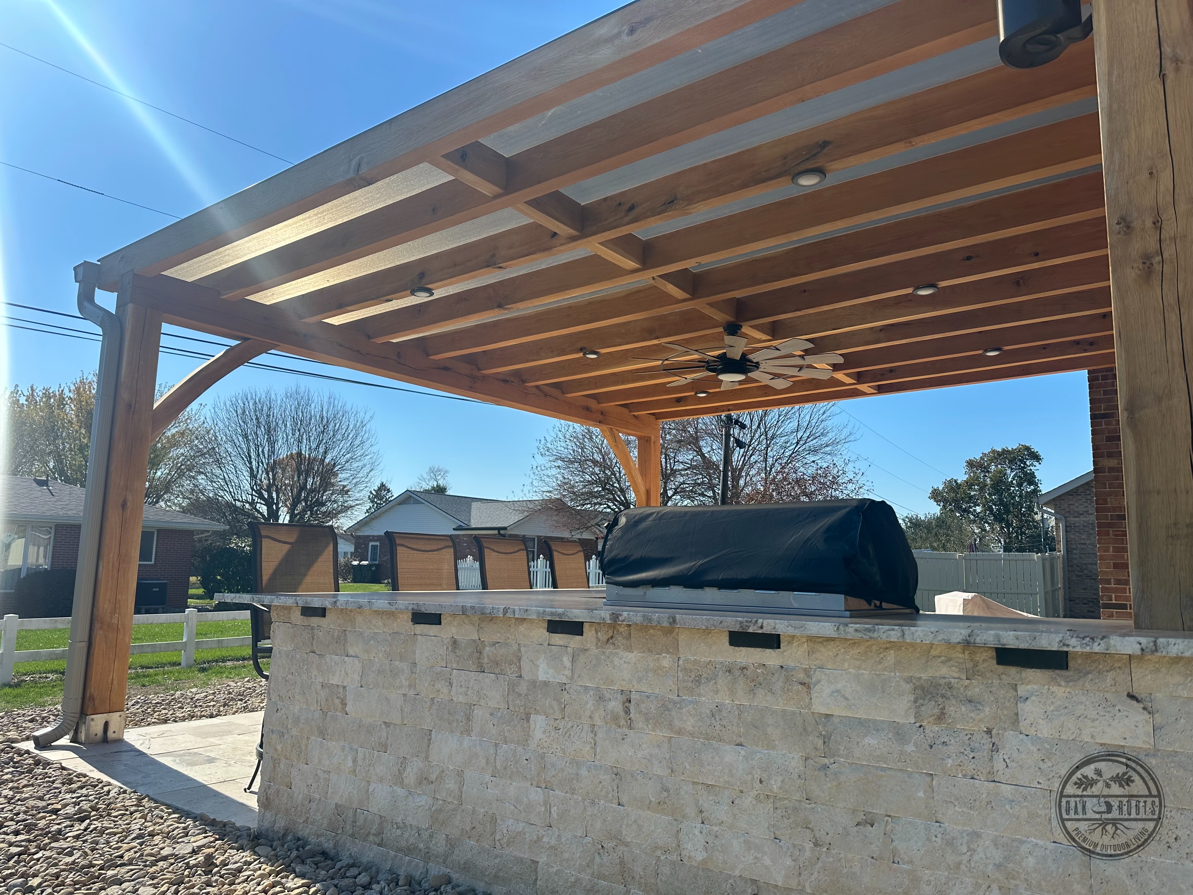 Handcrafted white oak pergola by Oak Roots LLC Milan Indiana